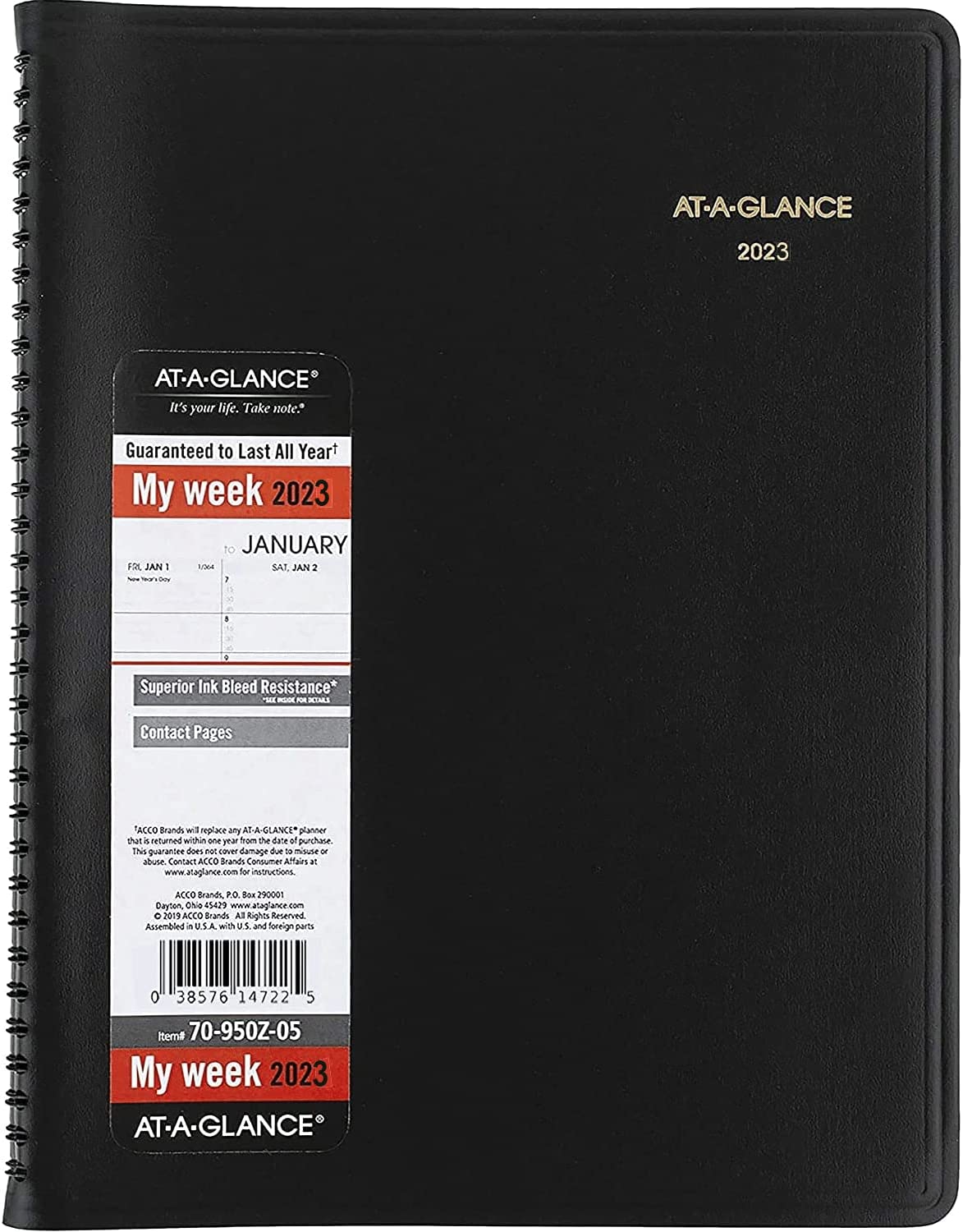 230527224133462_1 2023 Weekly Planner & Appointment Book By At A Glance - Large 8 1/4'' X 11'' - Black - Professional Spiral Bound Annual Week Schedule Calendar For Women And Men 70-950 - Image 1
